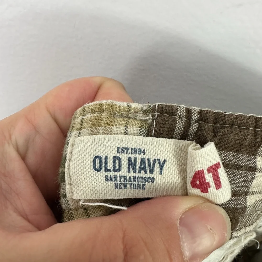 Old‎ Navy Cargo Shorts Toddler Boys 4T Green Patchwork Plaid Tropical Pineapple